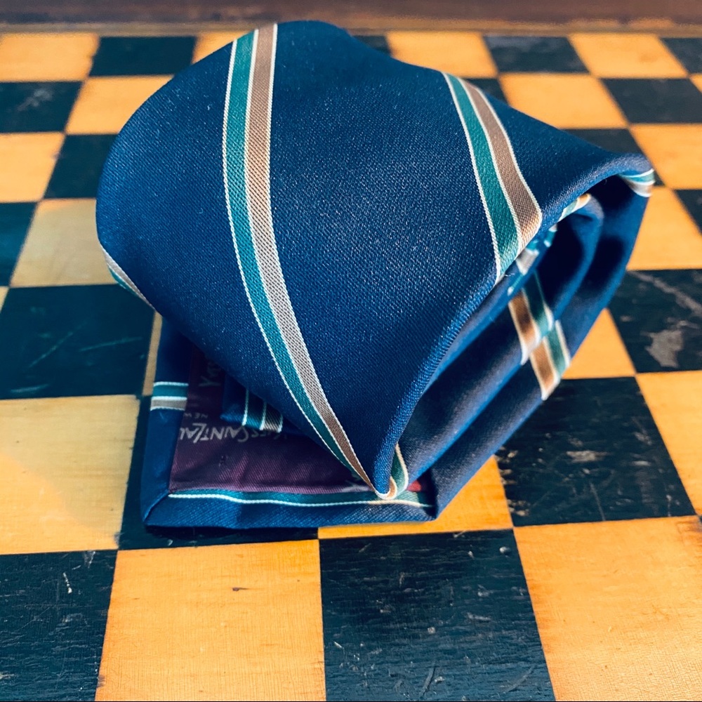 Yves Saint Laurent Blue Stripe Mens Tie - Picture 6 of 6